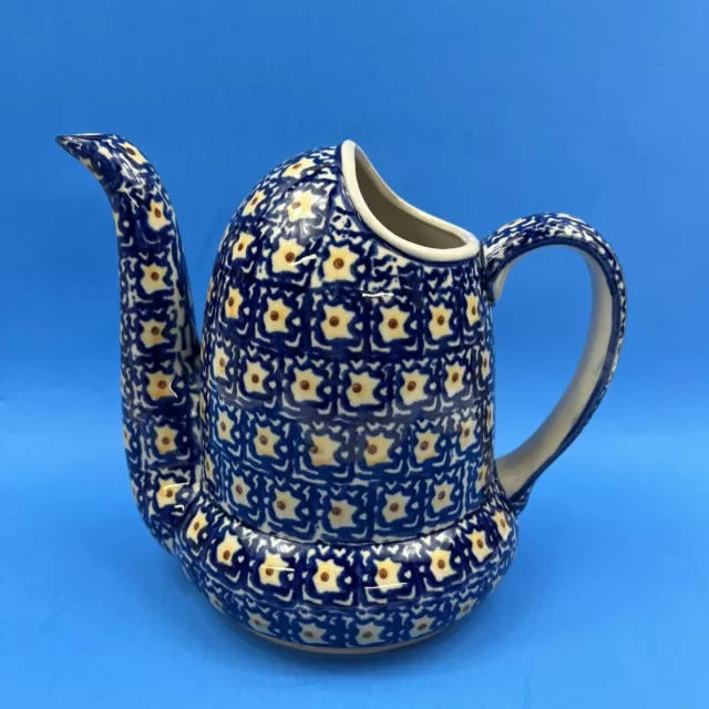 Boleslawiec Polish Pottery  Pitcher Jug Watering Can Blue GU-594