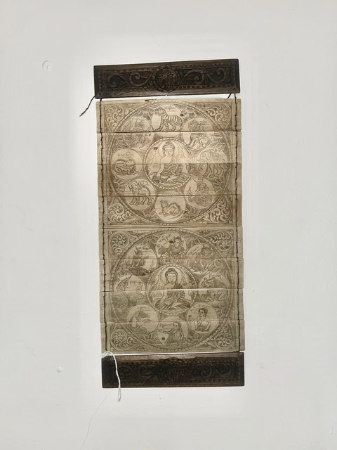 vintage antique 19Ct palm leaf buddhist manuscript burmese hand carved