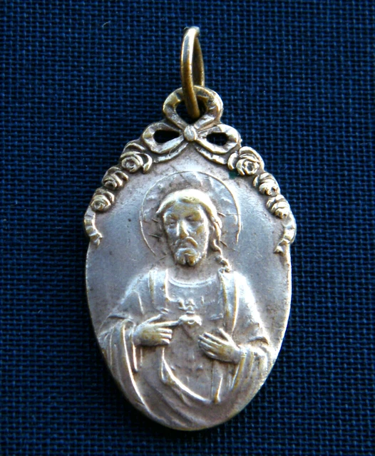 Médaille Religieuse Ancienne N.D. Du Port Et Cœur De Jésus - Métal Argenté