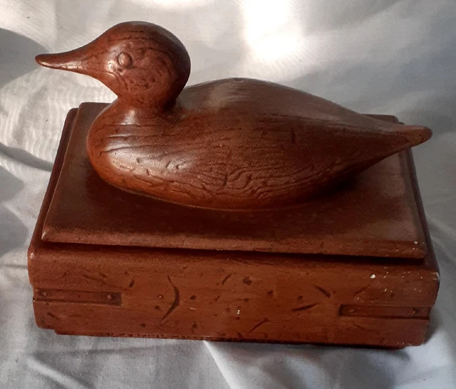 Retro Ceramic Mallard Duck Decoy Trinket Box Duncan Enterprises
