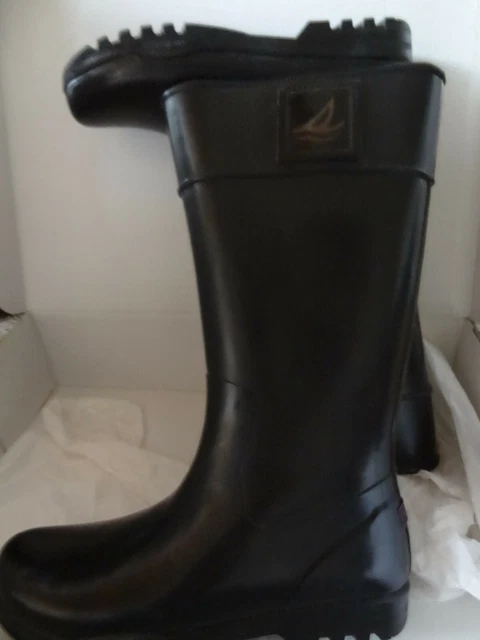 NEW Sperry Top Sider "Pelican" Waterproof RUBBER Rainboots Women's Black