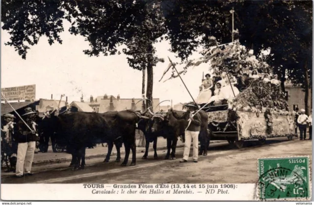 S14727 cpa 37 Tours - Grandes Fêtes d' Eté 1908 - Cavalcade : le char des Halles