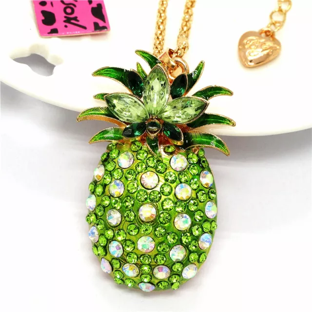 Hot Fashion Green Bling Fruit Pineapple Crystal Pendant Sweater Women Necklace