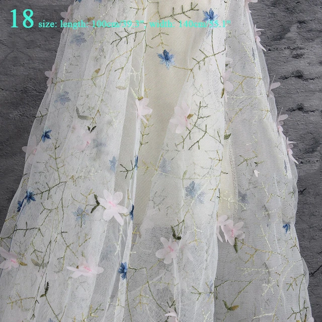Tissu Organza Brodé Blanc - 1 Mètre, Motif Floral, Largeur 46-59", Pour Mariage, Robe, Rideaux DIY