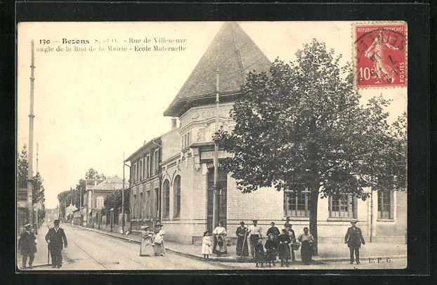 CPA Bezons, Rue de Villeneuve angle de la Rue de la Mairie, Ecole Maternelle
