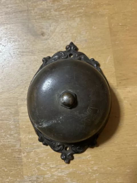 Antique Victorian Ornate Mechanical Doorbell Cast Iron Fancy Brass Pull Works!