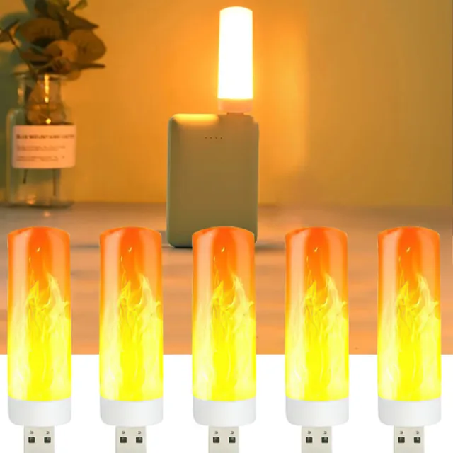 8PCS USB Flame Lamp LED Mini Simulation Flame Candle Night Light Atmosphere Bulb
