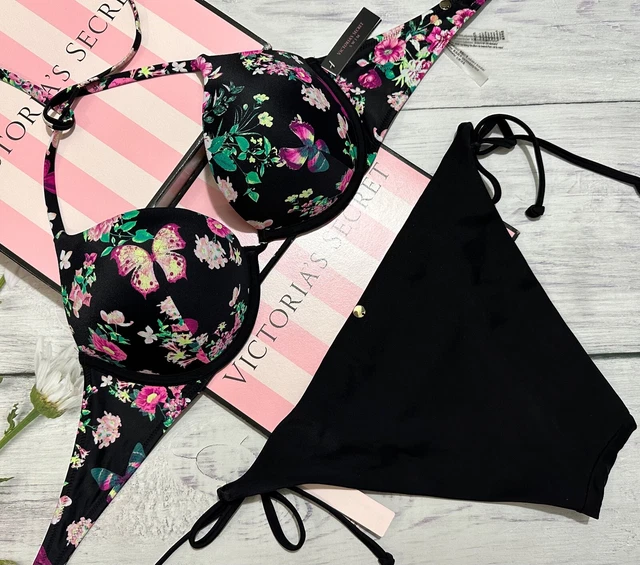 VICTORIAS SECRET BOMBSHELL add 2 cups 2pc Swim Set Push-up Cheeky Floral  Black $80.41 - PicClick AU