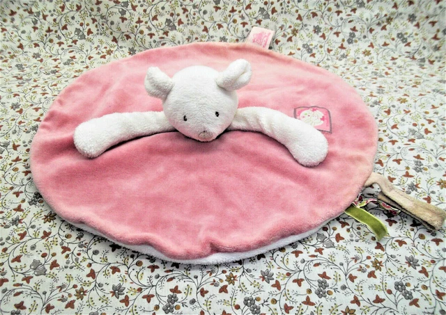 J/ Doudou Moulin Roty Myrtille Capucine Souris Blanc Rose Tetine Plat Rond 30Cm