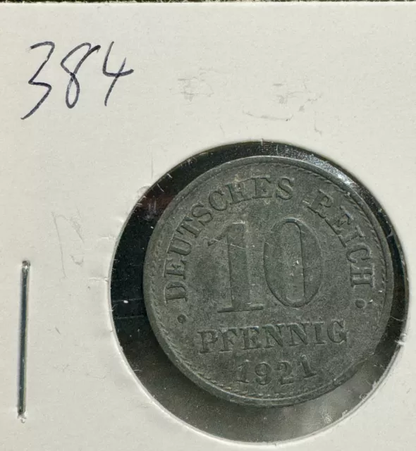 Germany 10 Pfennig 1921 Wilhelm II Type 2 Small Shield; w/o Mintmarks Zinc