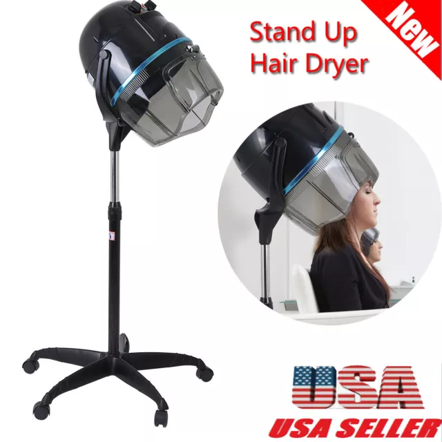 Adjustable Stand Up Hood Floor Hair Bonnet Dryer Rolling Base Salon with Wheels