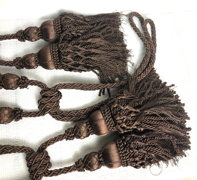 Three Large Tassel Fringe Drapery Curtain Tie Backs Brown