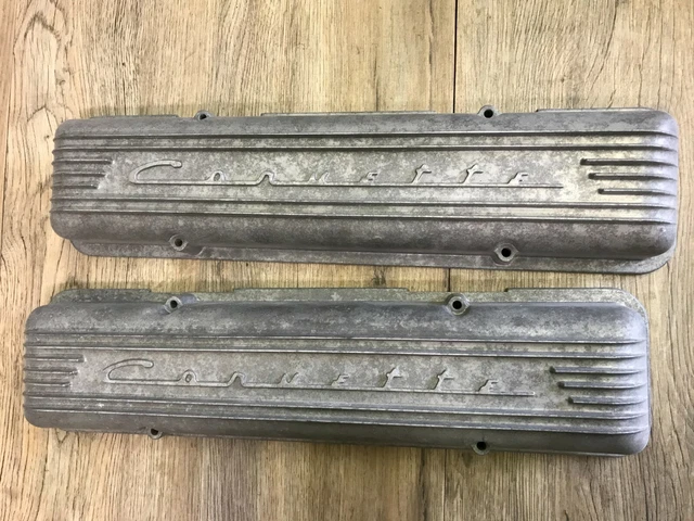 1956 1957 1958 Corvette C1 Used Gm Oem 7 Fin Staggered Valve Covers 3726086