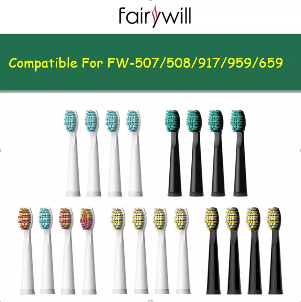 Fairywill Electric Toothbrush Replacement Heads FW-507 508 Soft Brush Genuine