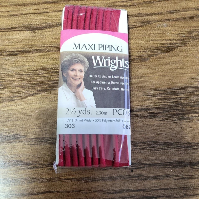 Wrights ~ (PC303-087) - Maxi tuberías de cinta de sesgo - rojo, 2 1/2 yardas, 1/2" de ancho