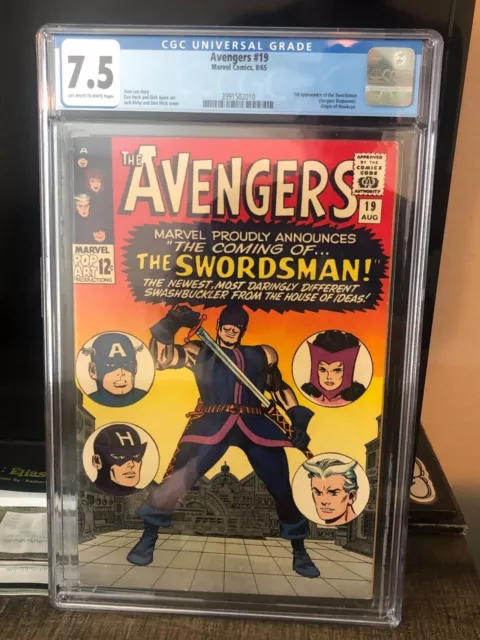 Avengers #19 Cgc 7.5 Ow/Wh Pages   1St Appearance Of The Swordsman Marvel 1965