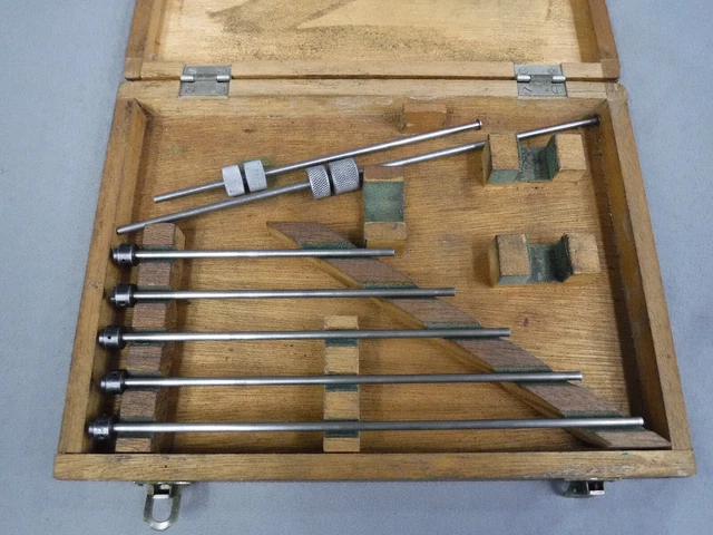 Mitutoyo Depth Micrometer Wood Case With 1-6” Rods and Groove Measuring Rods