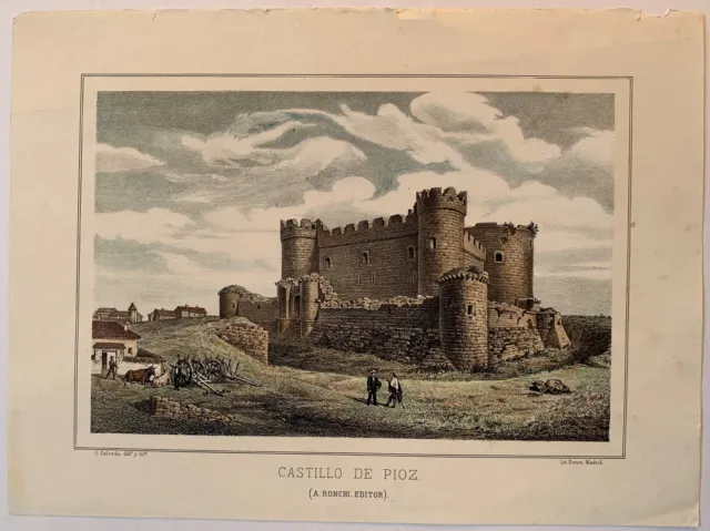 Castillo de Pioz en Guadalajara - Litografía antigua