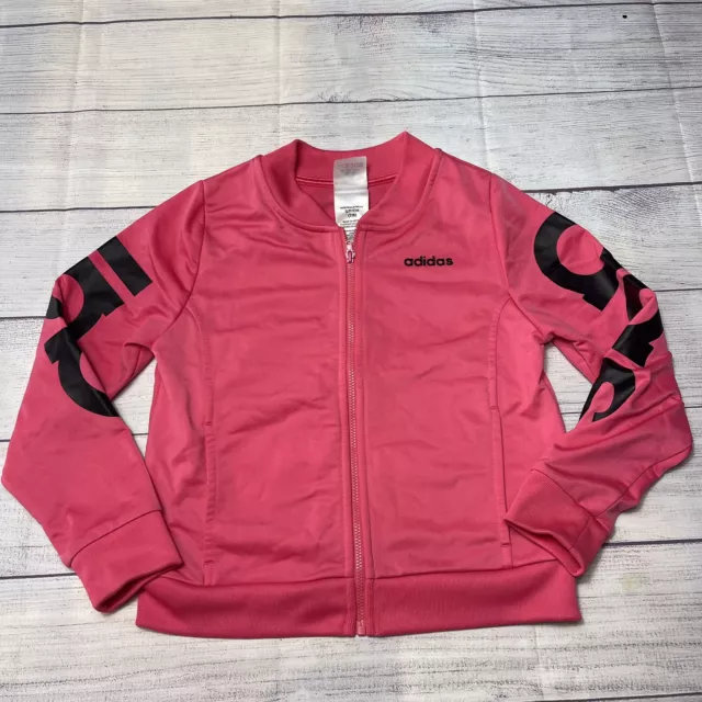ADIDAS Girl's Full Zip Size S 7/8 Pink Collared striped sleeve Track Jacket