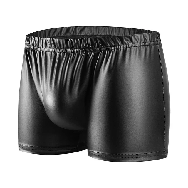 Boxer Uomo In Wet Look Lattice E Pelle Sintetica - Pantaloncini Corti Con Marsupio