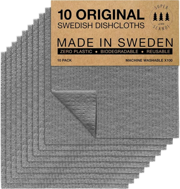 Swedish Dish Cloths Grey 10 Pack Reusable Compostable Kitchen Cloth Made In Swed