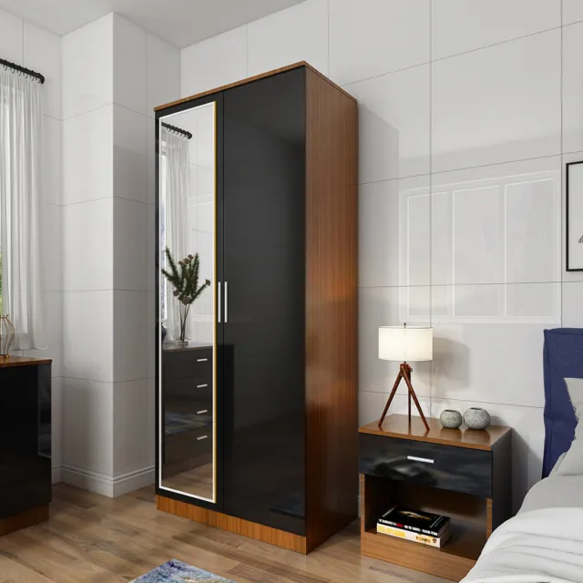 Bedroom Furniture High Gloss 2 Doors Wardrobe Storage Cupboard with Hanging Rail