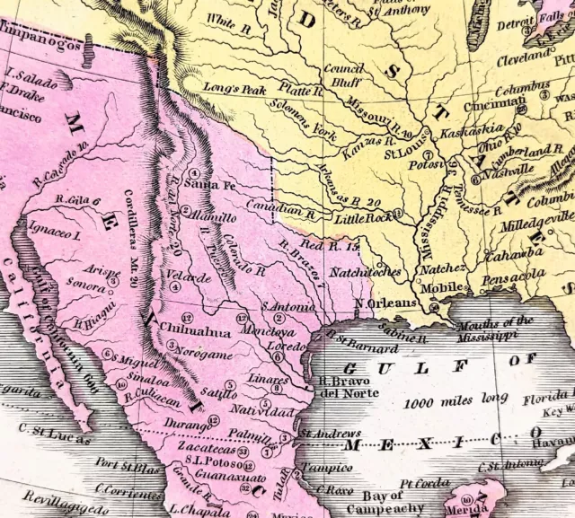1838 UNITED STATES Map Texas New California North America 54-40 or ...