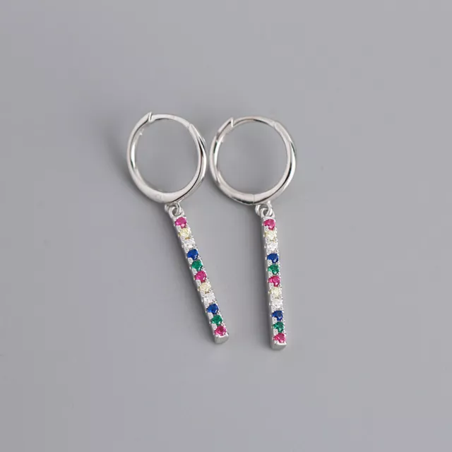 Sterling Silver Boho Dangle Straight Bar Huggie Hoop Drop Long Earrings F1297