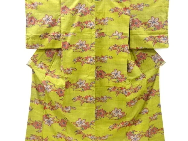 6830559: Japanese Kimono / Antique Kimono / Fushi Tsumugi / Woven Flower