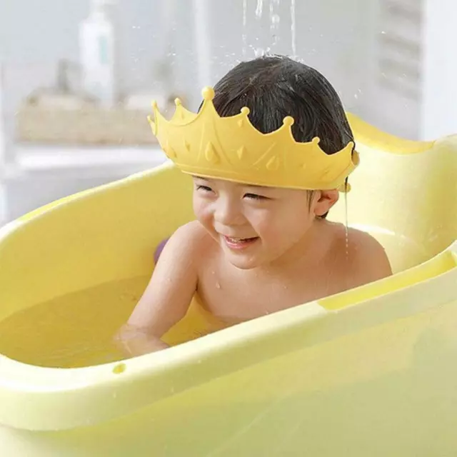 Adjustable Baby Shower Shampoo Cap Crown Shape Wash Hair Hat For Ear NEW S4P0