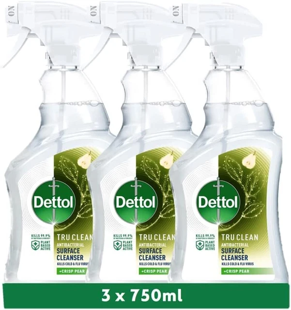 Teru Clean DETTOL TRU CLEAN Disinfectant Multi Surface Spray Cleaner 3 x 750ml ...