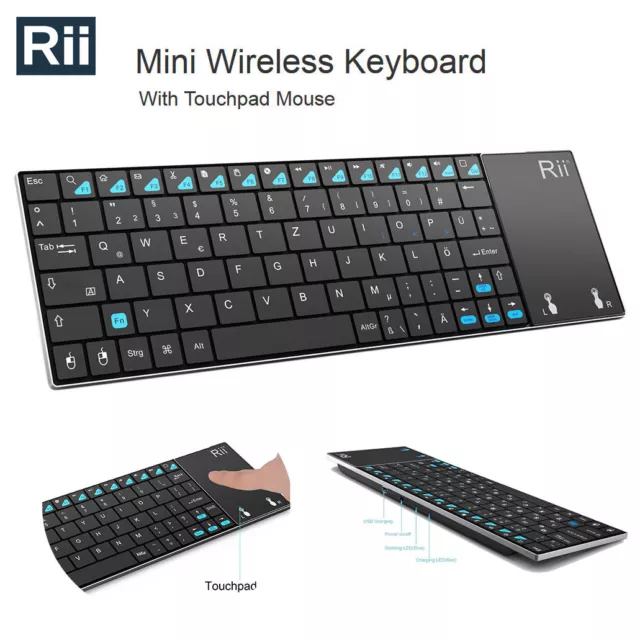 Rii K12 UltraSlim Wireless Keyboard Mouse Touchpad Metal Tablet Phone TV Box PC