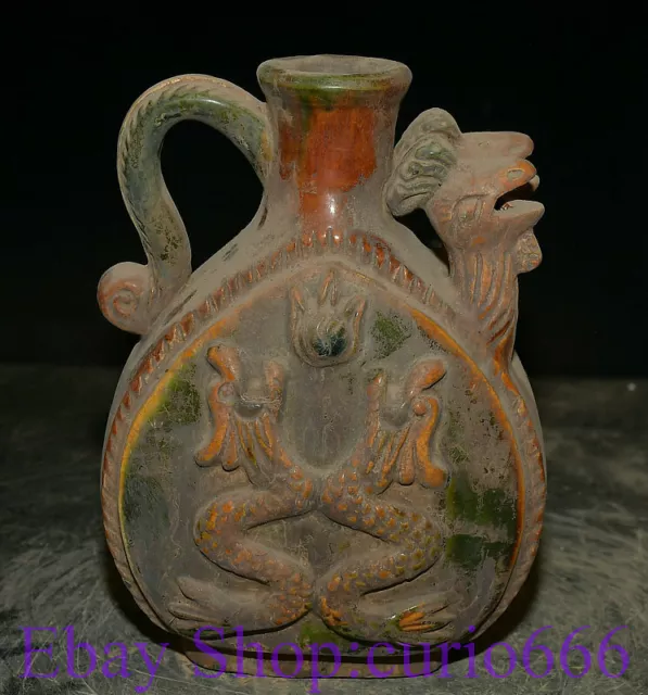8" Rare Old China Tang Sancai Ceramics Dynasty Dragon Phoenix Flower Wine Pot