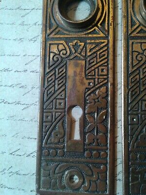 Antique Door Key Backplate Solid Brass Eastlake Design 3