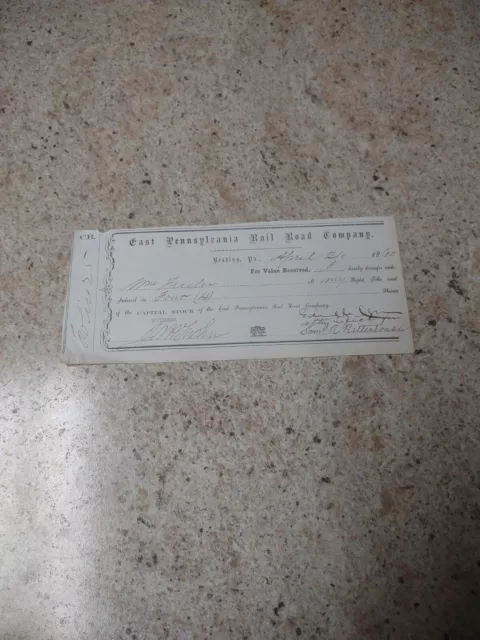 1860 EAST PENNSYLVANIA RAIL ROAD STOCK Shares RECEIPT READING PA Rittenhouse