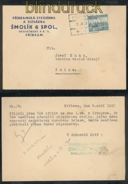 Böhmen und Mähren Mi # M 400 EF auf Postkarte Pribram 5.9.1939 (43174)