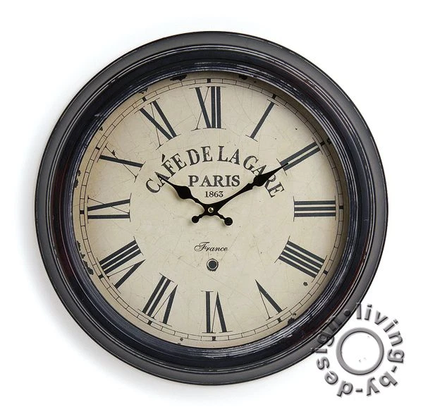 Horloge Murale XXL 47cm Métal - France Paris Café Nostalgie Grande Station