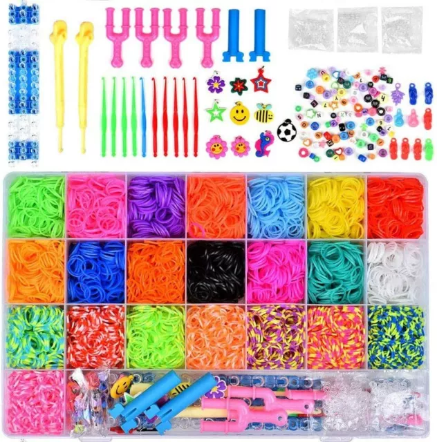 Loom Bands ca.6800 Stk. bunte Gummibänder Set + Haken Webrahmen Webhaken DIY Neu