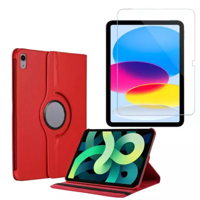 Housse Rouge Rotatif Bleu pour iPad 10e Gen 10,9 2022 + Vitre de protection