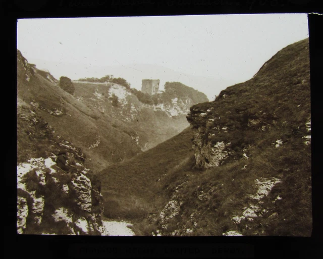 Glass Magic Lantern Slide PEVERIL CASTLE C1910 DERBYSHIRE ENGLAND