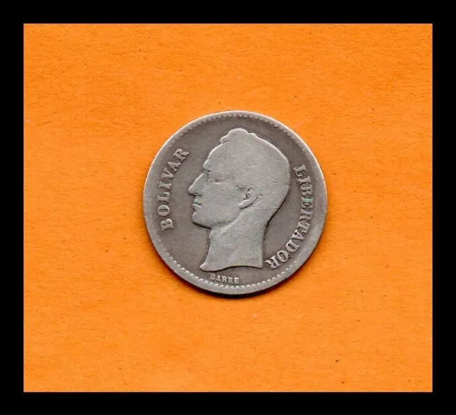 Venezuela F Coin 1 Bolivar Bs 1935 Silver .835 23.4mm 5gr. Y#22 (Low Sipping)