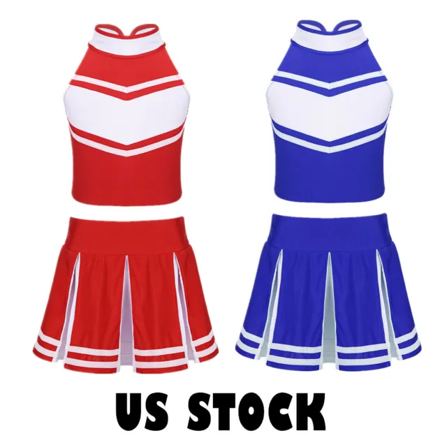 Kids Girls Cheerleader Costume Uniform Cheerleading School Fancy Dress Outfit US