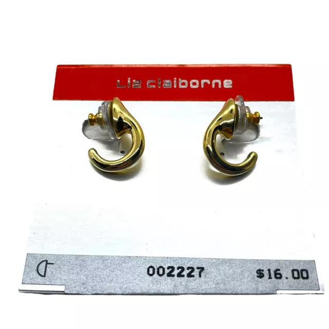 Liz Claiborne Hoop Earrings Small Gold Tone New on Card Made in USA Women Gift