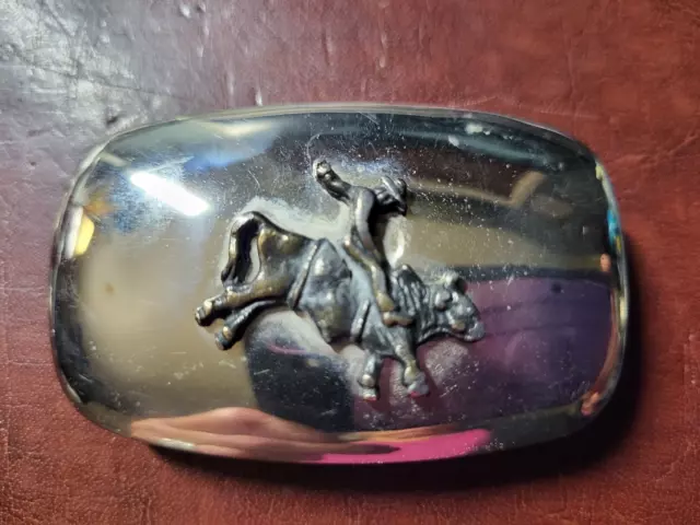 Vintage Rodeo Bull Rider Cowboy Saddle Bronc Western Silver Belt Buckle