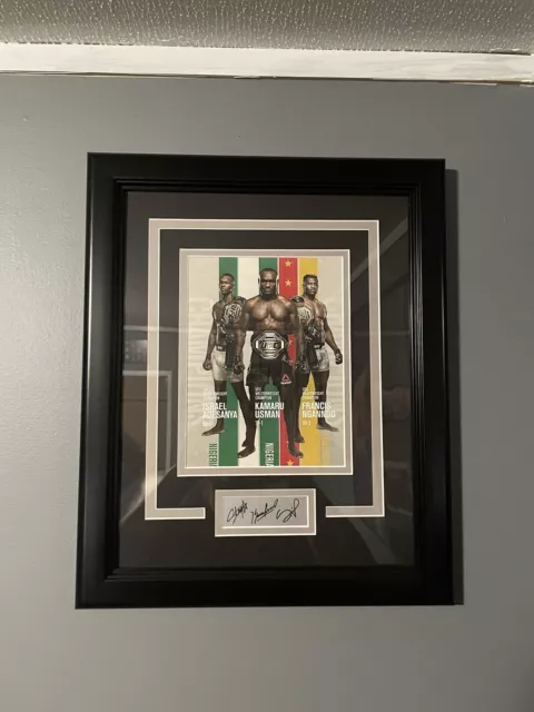 Framed Israel Adesanya, Francis Ngannou & Kamaru Usman Laser Engraved Signature