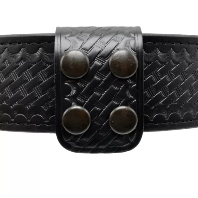 Perfect Fit Double Wide Police Belt Keeper Basketweave Leather Black Snaps USA