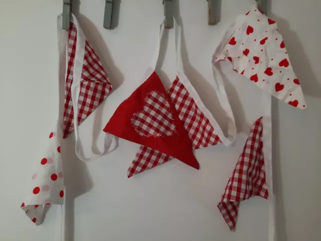 Gingham red white 8.5m Bunting party decor heart pretty shabby chic wedding