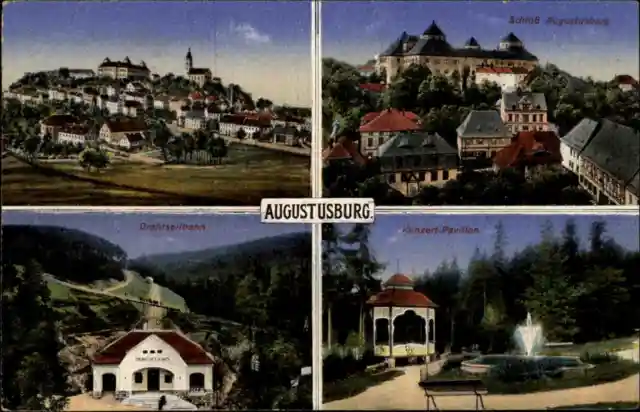 1917 Feldpostkarte aus Augustusburg Drahtseilbahn, Schloss 1. WK Feldpost gel.