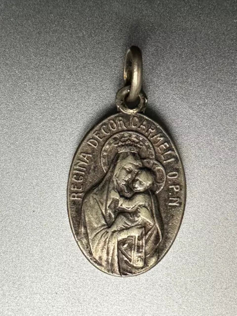 Antique French Religious Silver medal - Regina Decor Carmeli O.P.N, Coeur Sacre