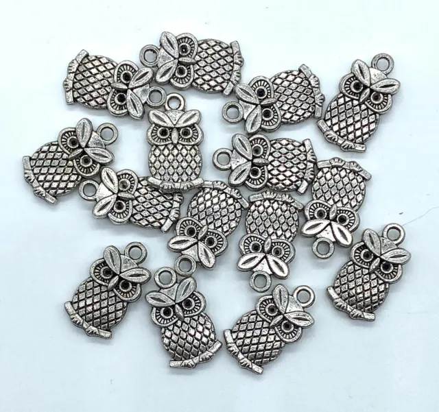 Cute Tibetan Silver Owl Charm Pendant Beads 15 Pieces For Jewellery Making New